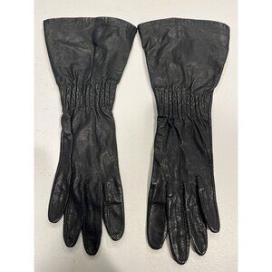 Anne Klein Long Smocked Leather Gloves Aris Vintage Black Size 7